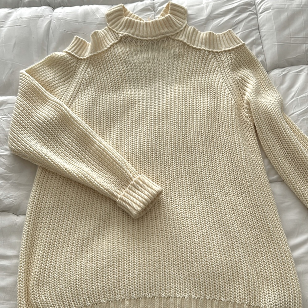 FREE PEOPLE Ivory Cream Cotton Knit Long Slouch Sweater Keyhole Like New S M L